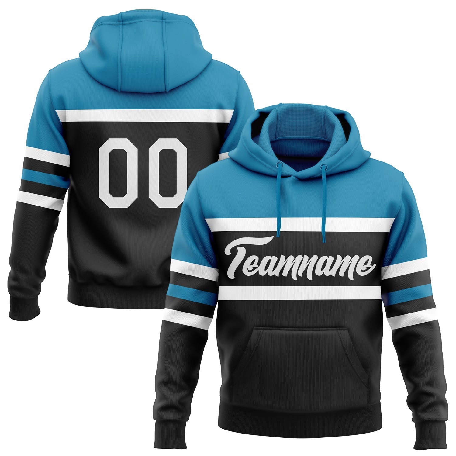 Custom Stitched Black White-Panther Blue Line Sports Pullover Sweatshirt Hoodie - Main View
