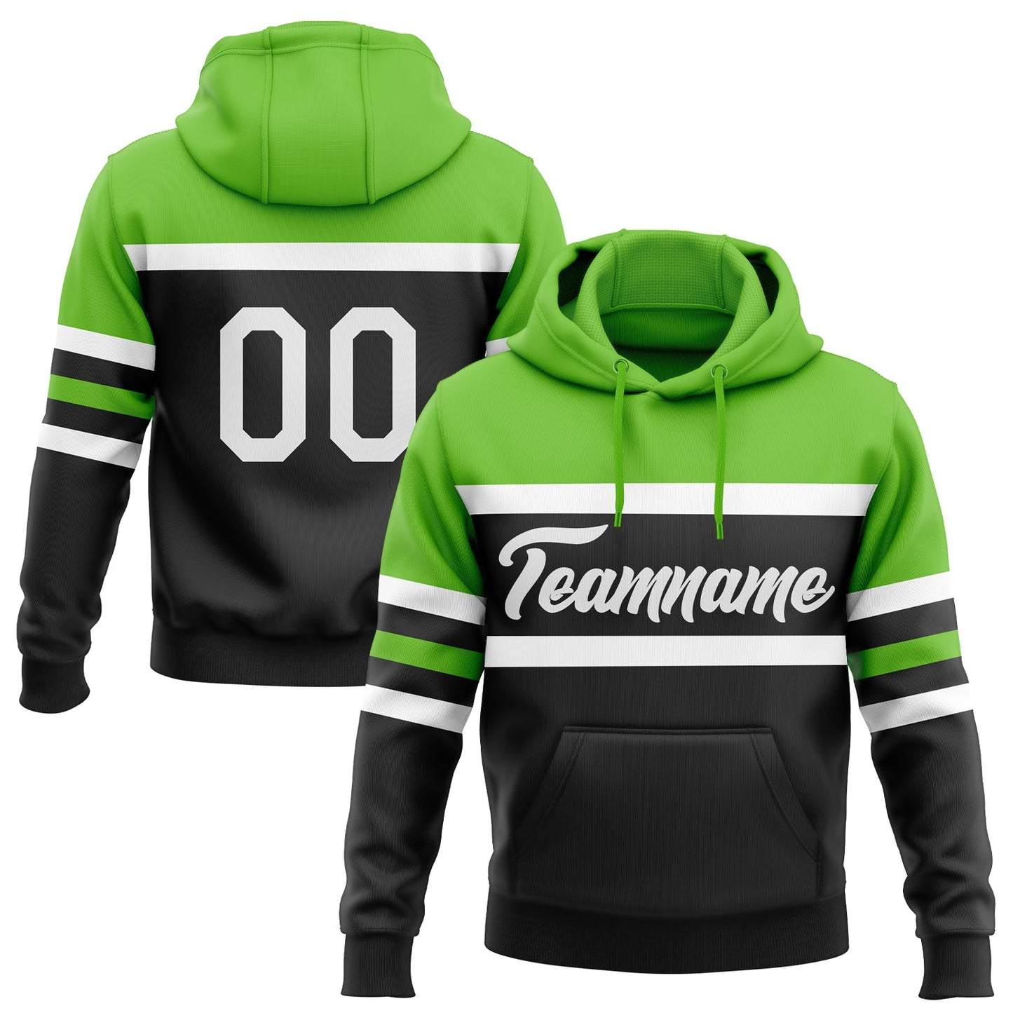Custom Stitched Black White-Aurora Green Line Sports Pullover Sweatshirt Hoodie - Main View