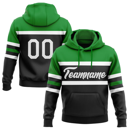 Custom Stitched Black White-Grass Green Line Sports Pullover Sweatshirt Hoodie - Main View