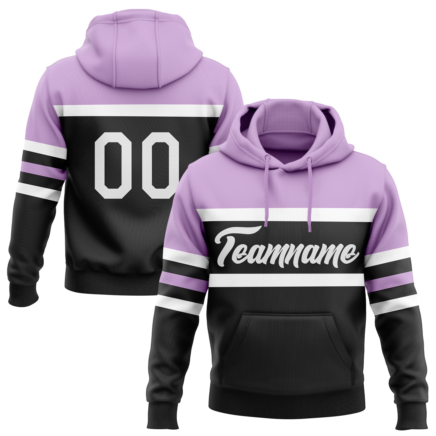 Custom Stitched Black White-Light Purple Line Sports Pullover Sweatshirt Hoodie - Main View