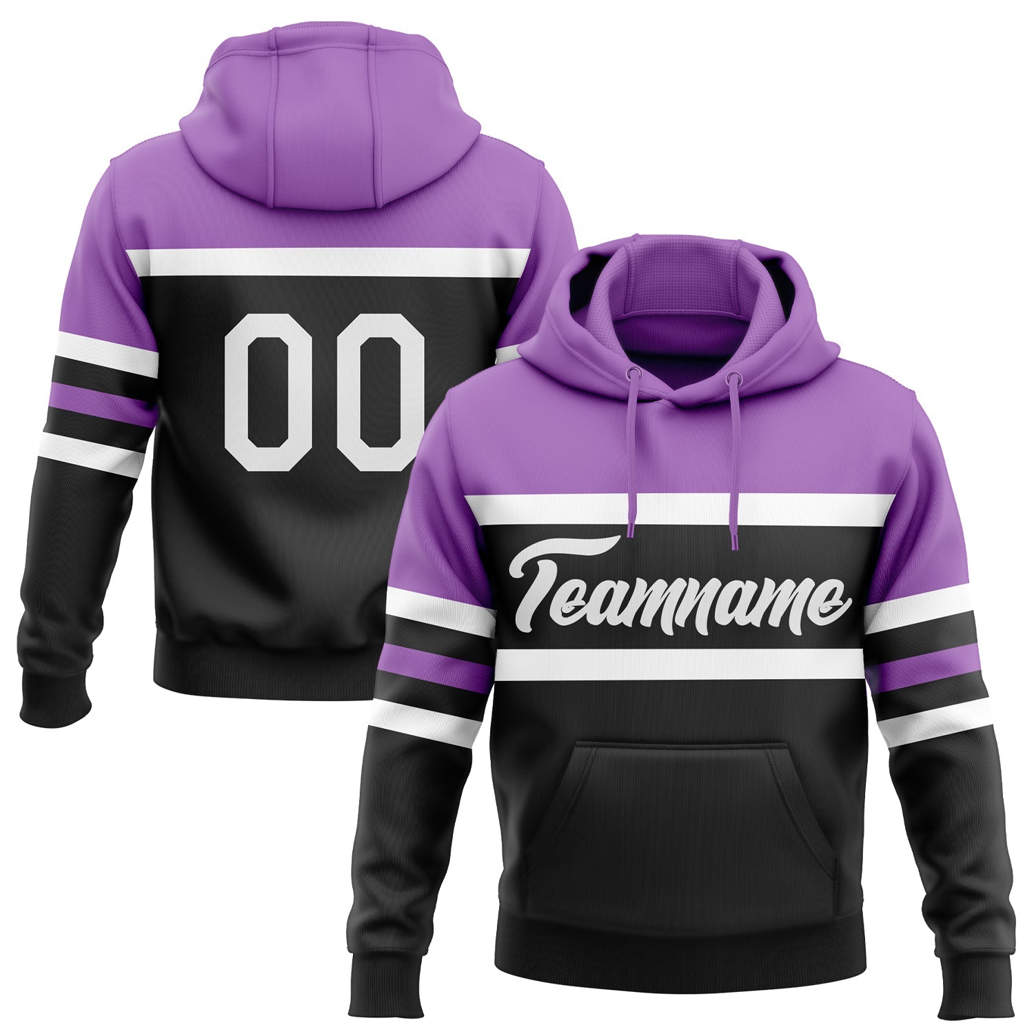 Custom Stitched Black White-Medium Purple Line Sports Pullover Sweatshirt Hoodie - Main View