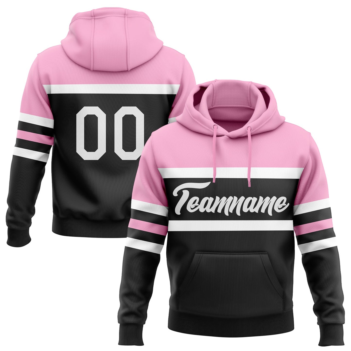 Custom Stitched Black White-Light Pink Line Sports Pullover Sweatshirt Hoodie - Main View