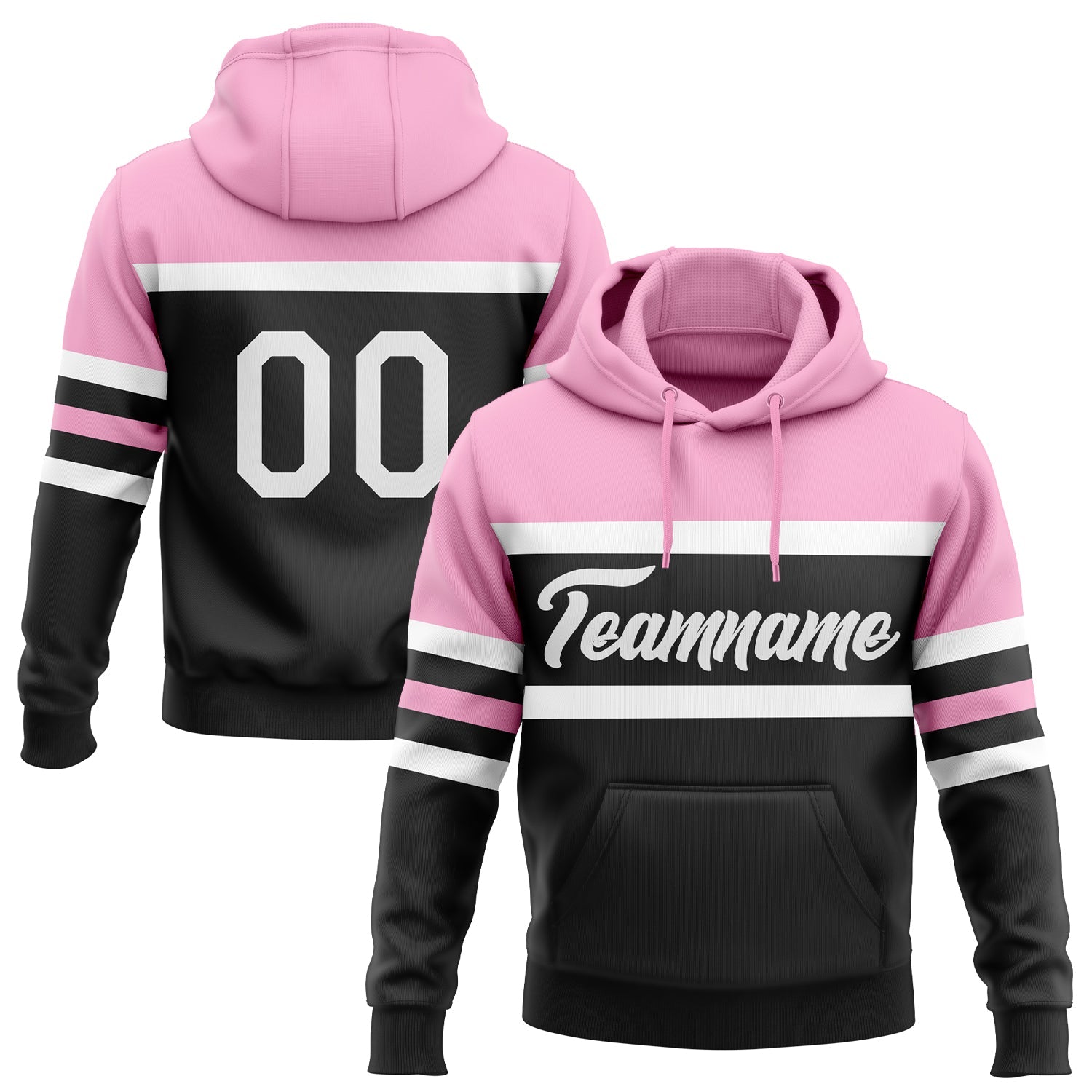 Custom Stitched Black White-Light Pink Line Sports Pullover Sweatshirt Hoodie - Main View