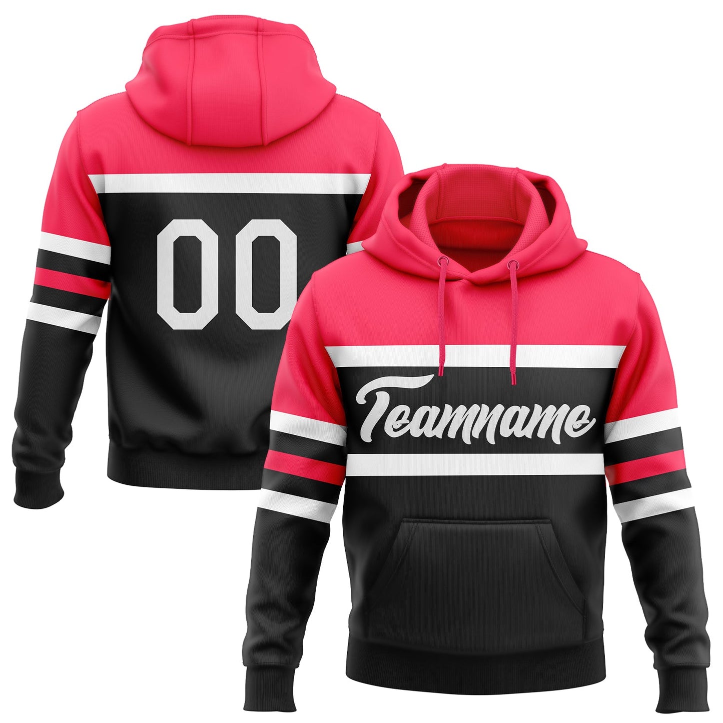 Custom Stitched Black White-Neon Pink Line Sports Pullover Sweatshirt Hoodie - Main View