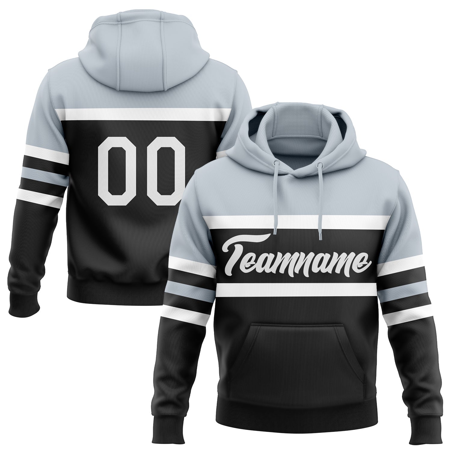 Custom Stitched Black White-Silver Line Sports Pullover Sweatshirt Hoodie - Main View