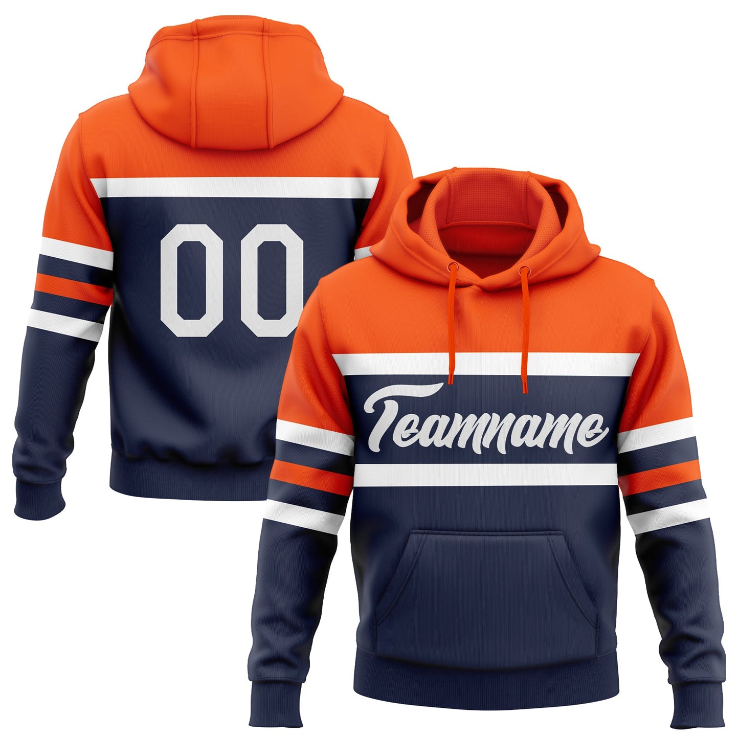Custom Stitched Navy White-Orange Line Sports Pullover Sweatshirt Hoodie - Main View