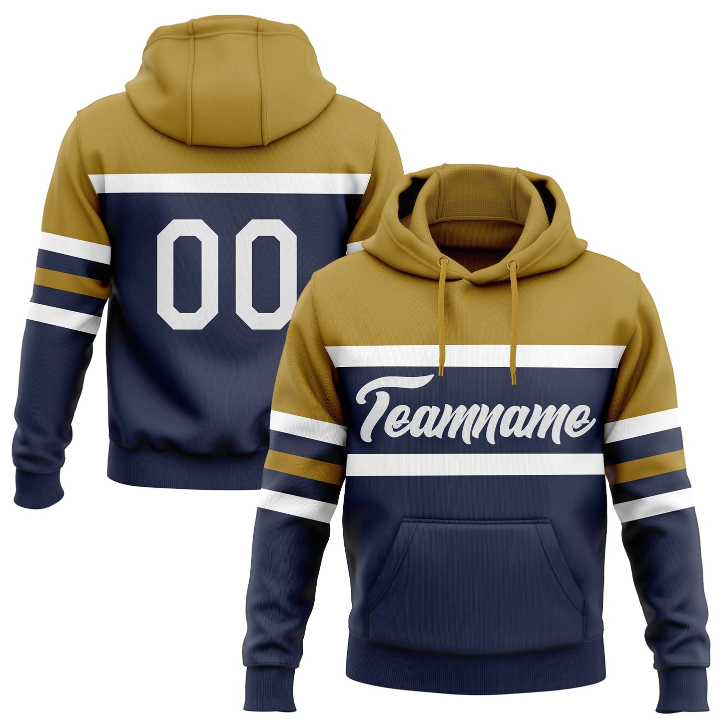 Custom Stitched Navy White-Old Gold Line Sports Pullover Sweatshirt Hoodie - Main View