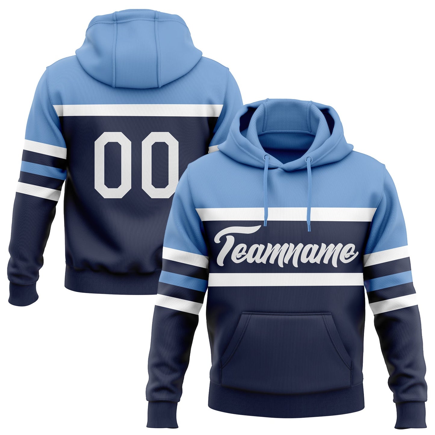 Custom Stitched Navy White-Light Blue Line Sports Pullover Sweatshirt Hoodie - Main View