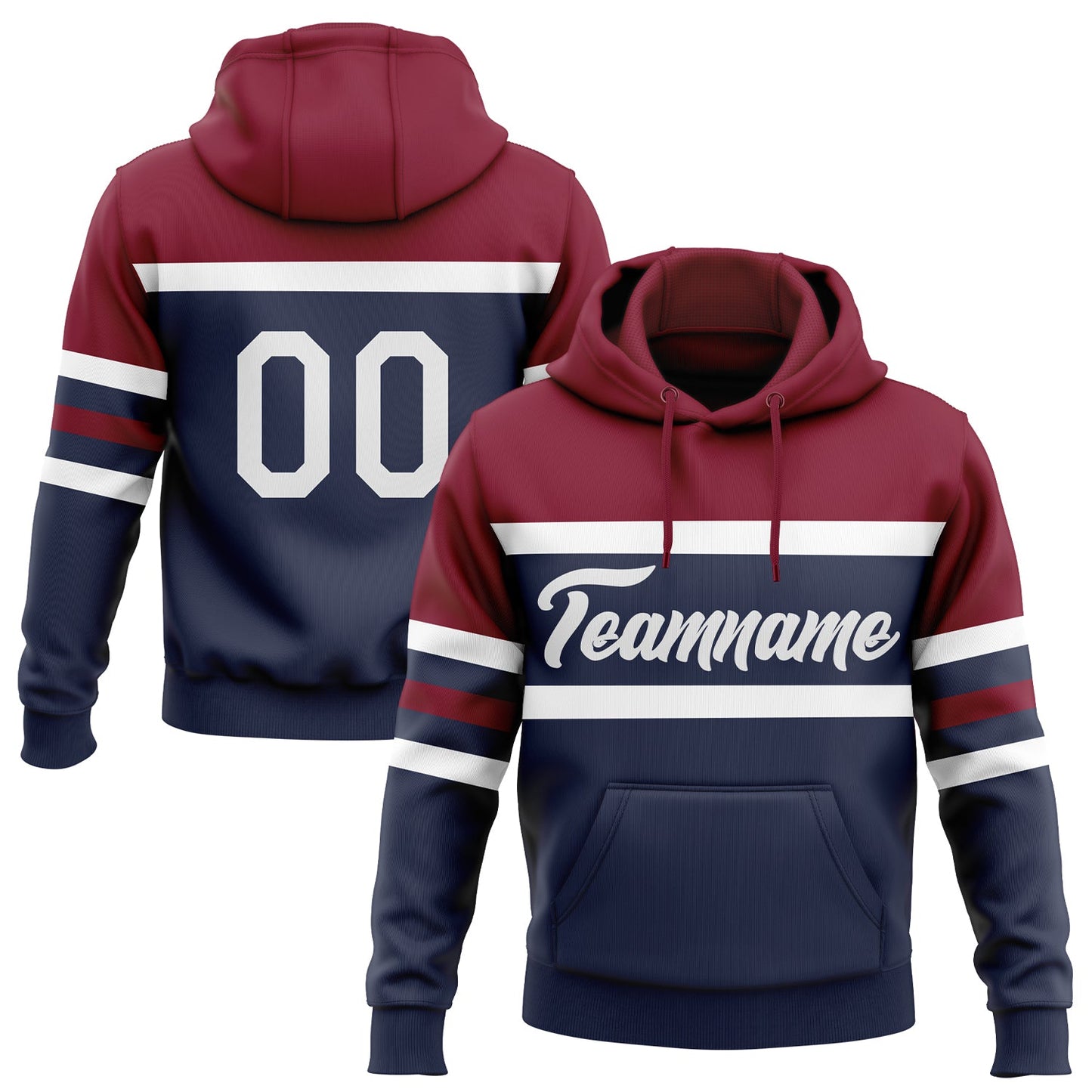 Custom Stitched Navy White-Crimson Line Sports Pullover Sweatshirt Hoodie - Main View