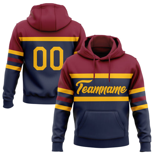Custom Stitched Navy Gold-Crimson Line Sports Pullover Sweatshirt Hoodie - Main View