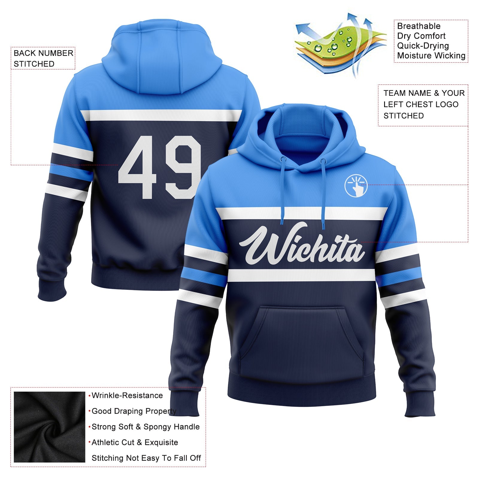 Custom Stitched Navy White-Powder Blue Line Sports Pullover Sweatshirt Hoodie view 2