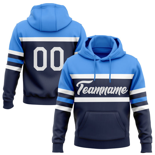 Custom Stitched Navy White-Powder Blue Line Sports Pullover Sweatshirt Hoodie - Main View