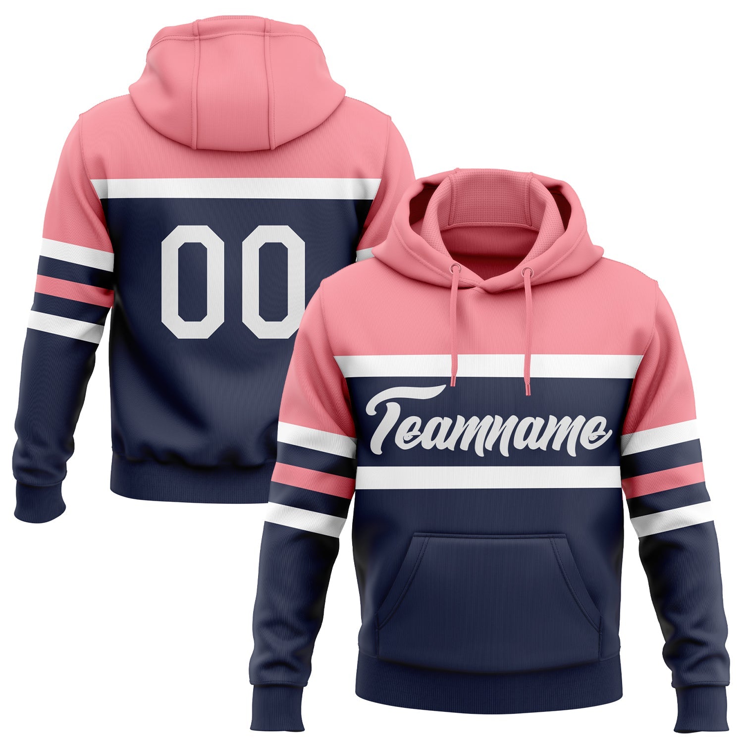 Custom Stitched Navy White-Medium Pink Line Sports Pullover Sweatshirt Hoodie - Main View