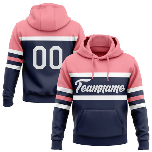 Custom Stitched Navy White-Medium Pink Line Sports Pullover Sweatshirt Hoodie - Main View