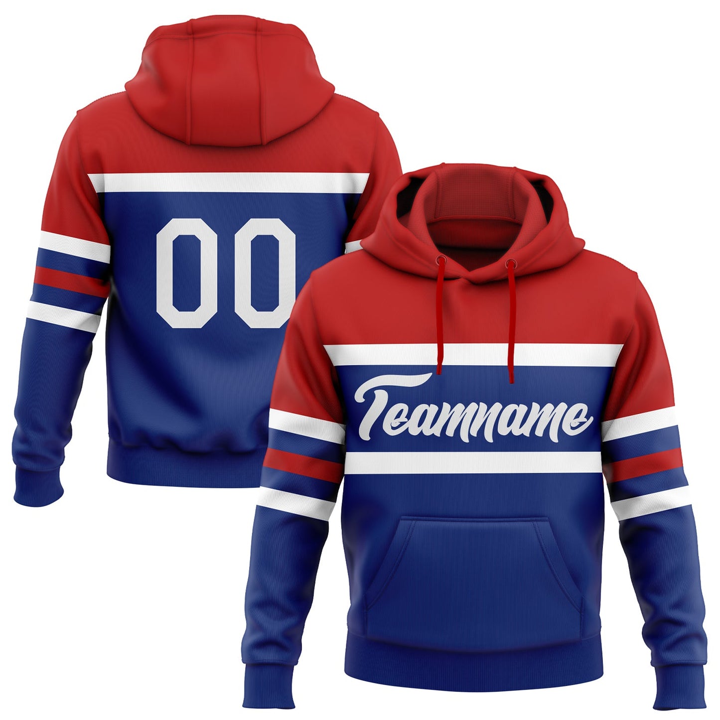 Custom Stitched Royal White-Red Line Sports Pullover Sweatshirt Hoodie - Main View