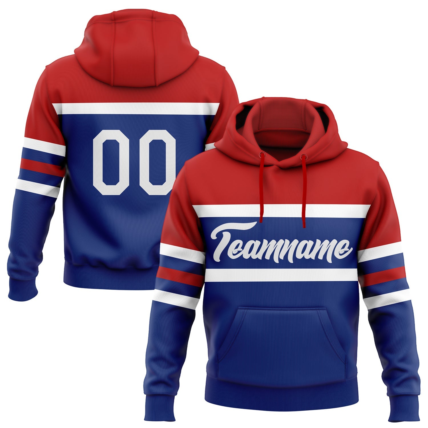 Custom Stitched Royal White-Red Line Sports Pullover Sweatshirt Hoodie - Main View