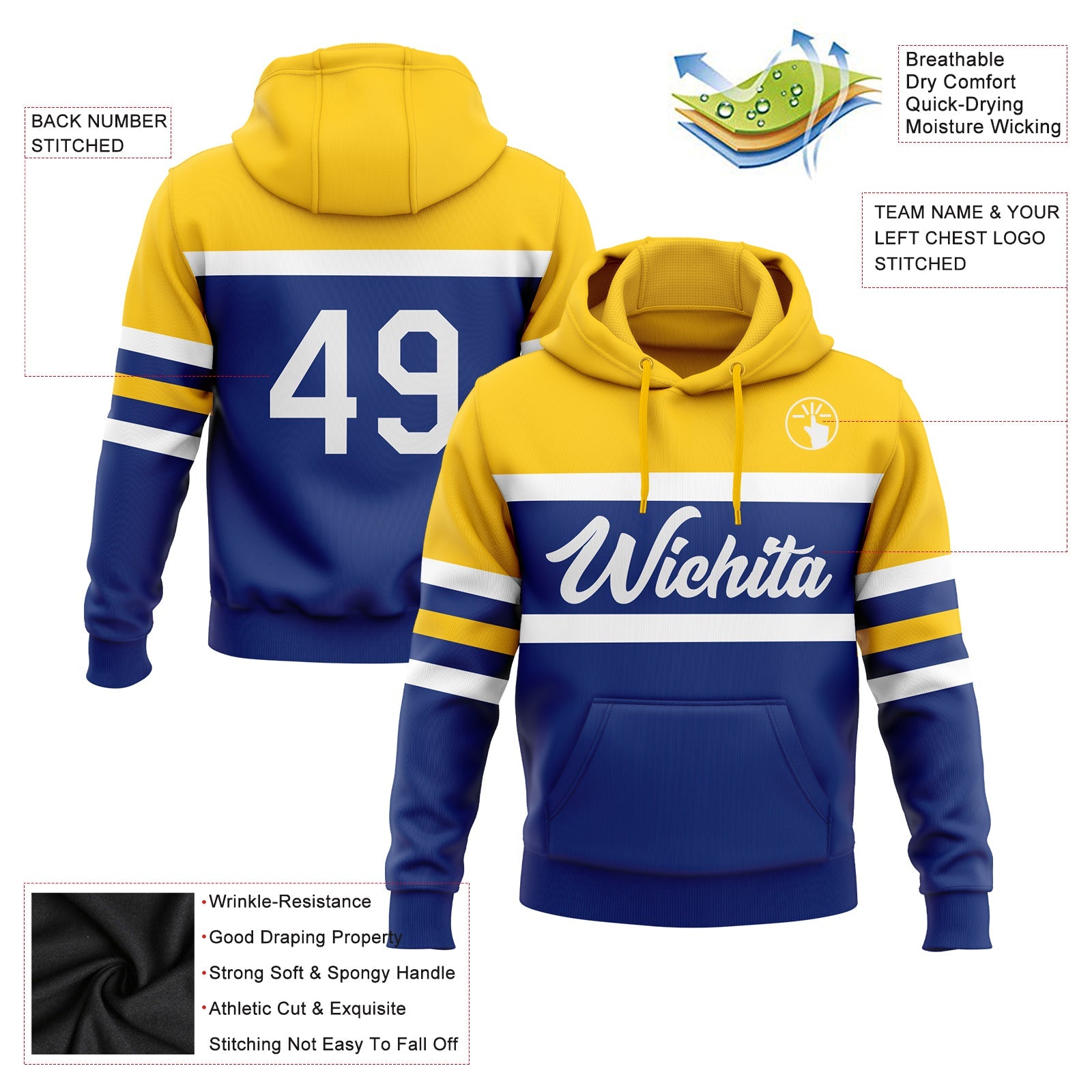 Custom Stitched Royal White-Yellow Line Sports Pullover Sweatshirt Hoodie view 2