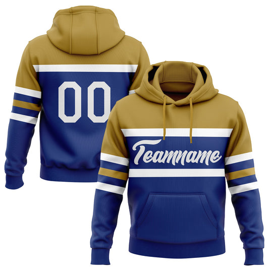 Custom Stitched Royal White-Old Gold Line Sports Pullover Sweatshirt Hoodie - Main View