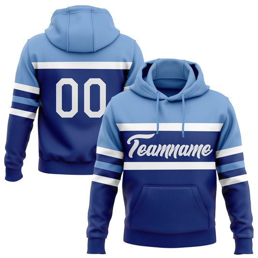 Custom Stitched Royal White-Light Blue Line Sports Pullover Sweatshirt Hoodie - Main View