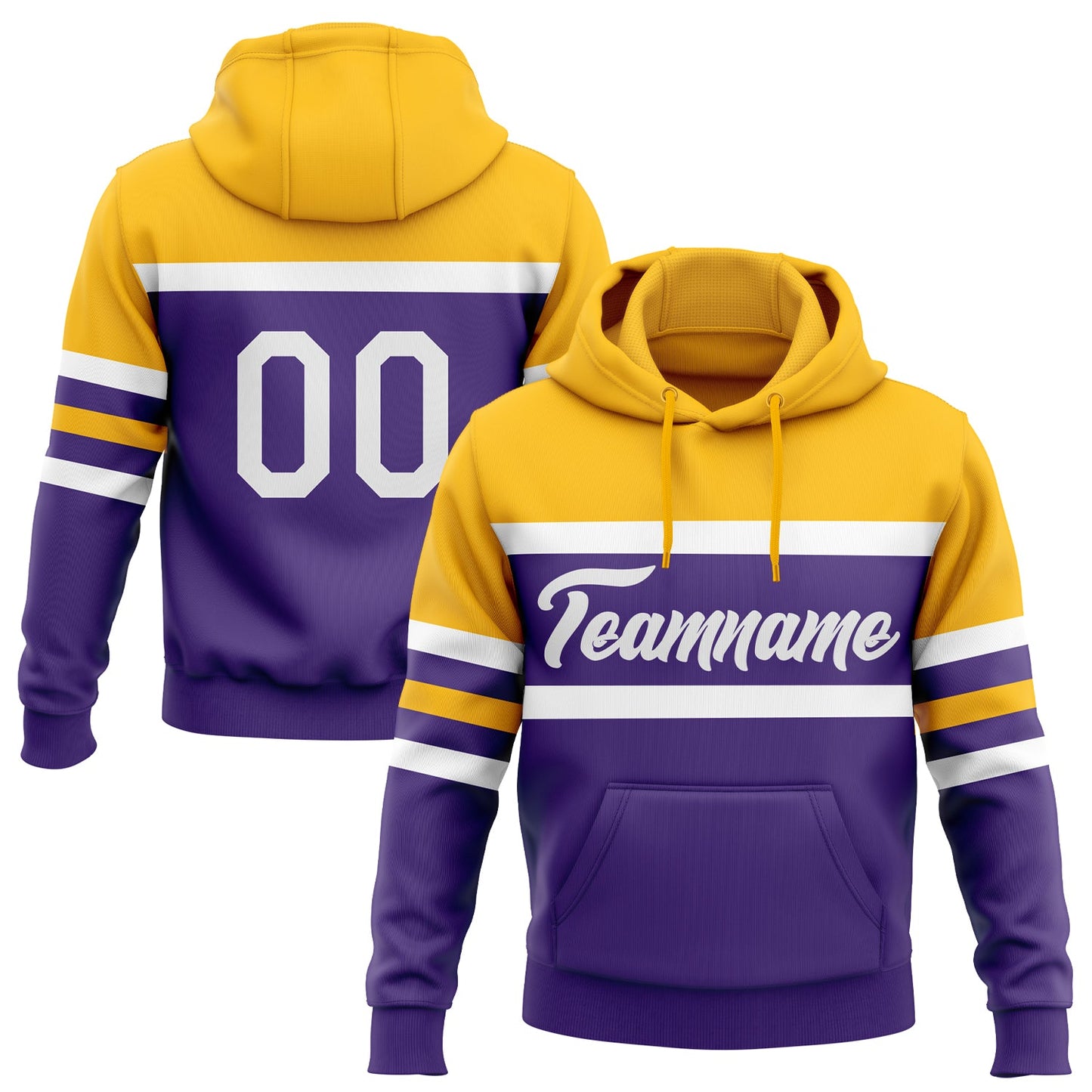 Custom Stitched Purple White-Gold Line Sports Pullover Sweatshirt Hoodie - Main View