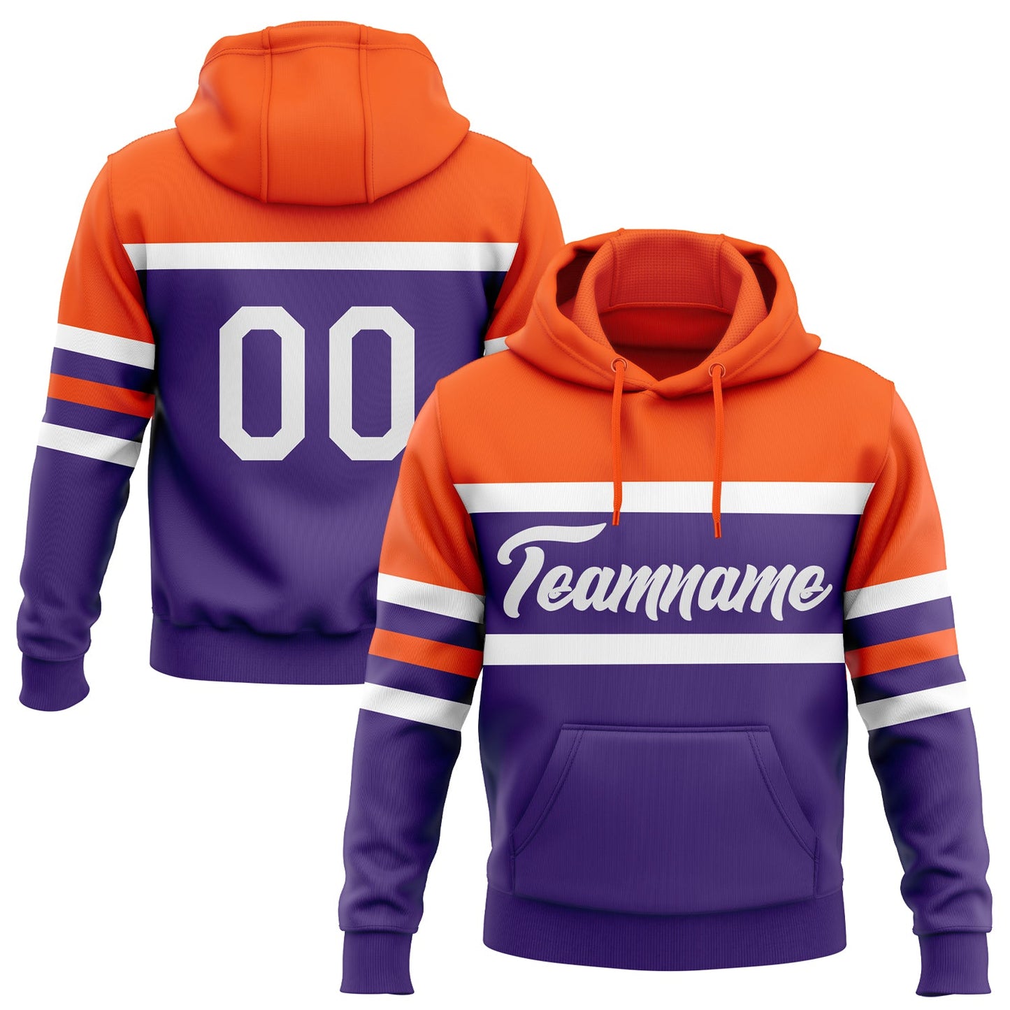 Custom Stitched Purple White-Orange Line Sports Pullover Sweatshirt Hoodie - Main View