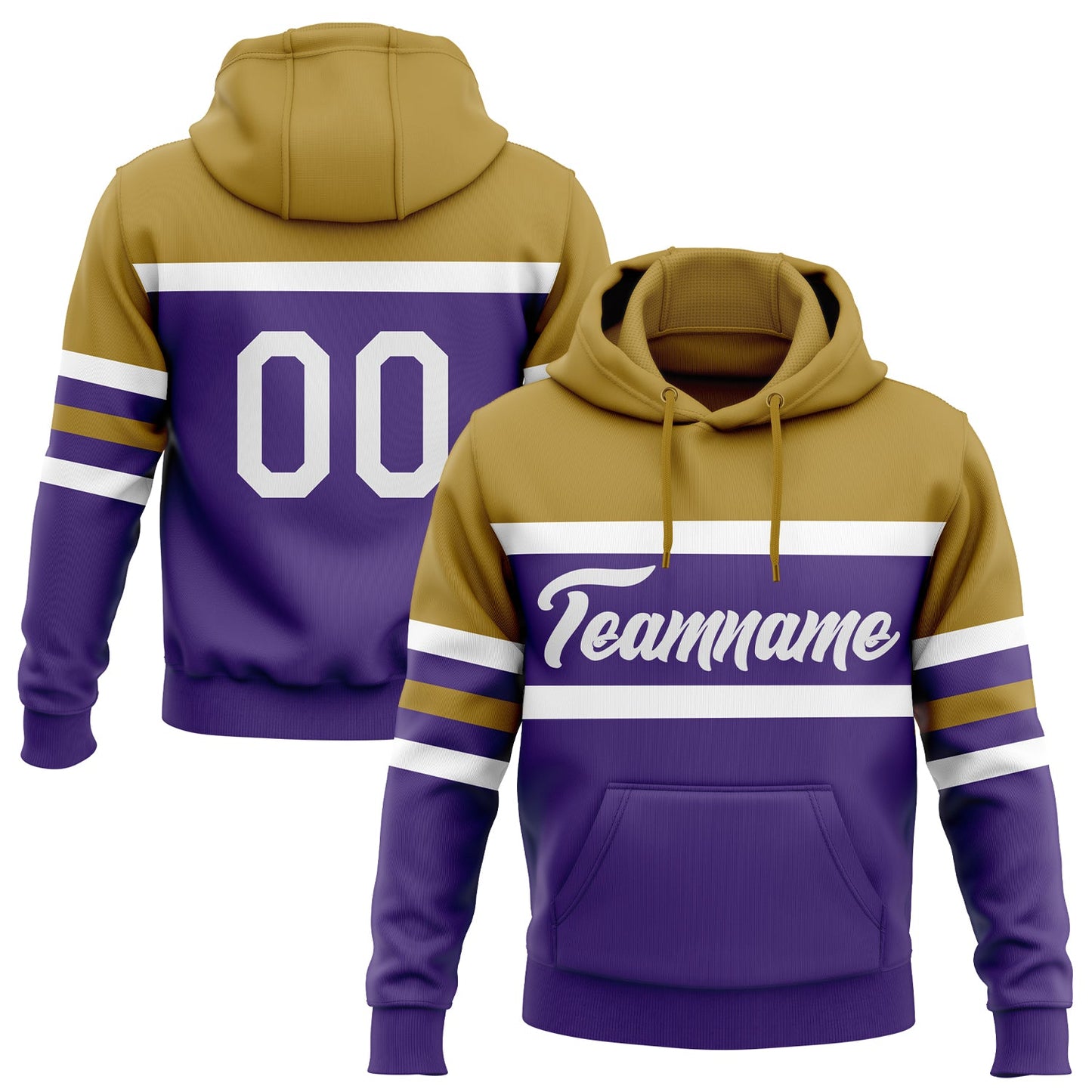 Custom Stitched Purple White-Old Gold Line Sports Pullover Sweatshirt Hoodie - Main View
