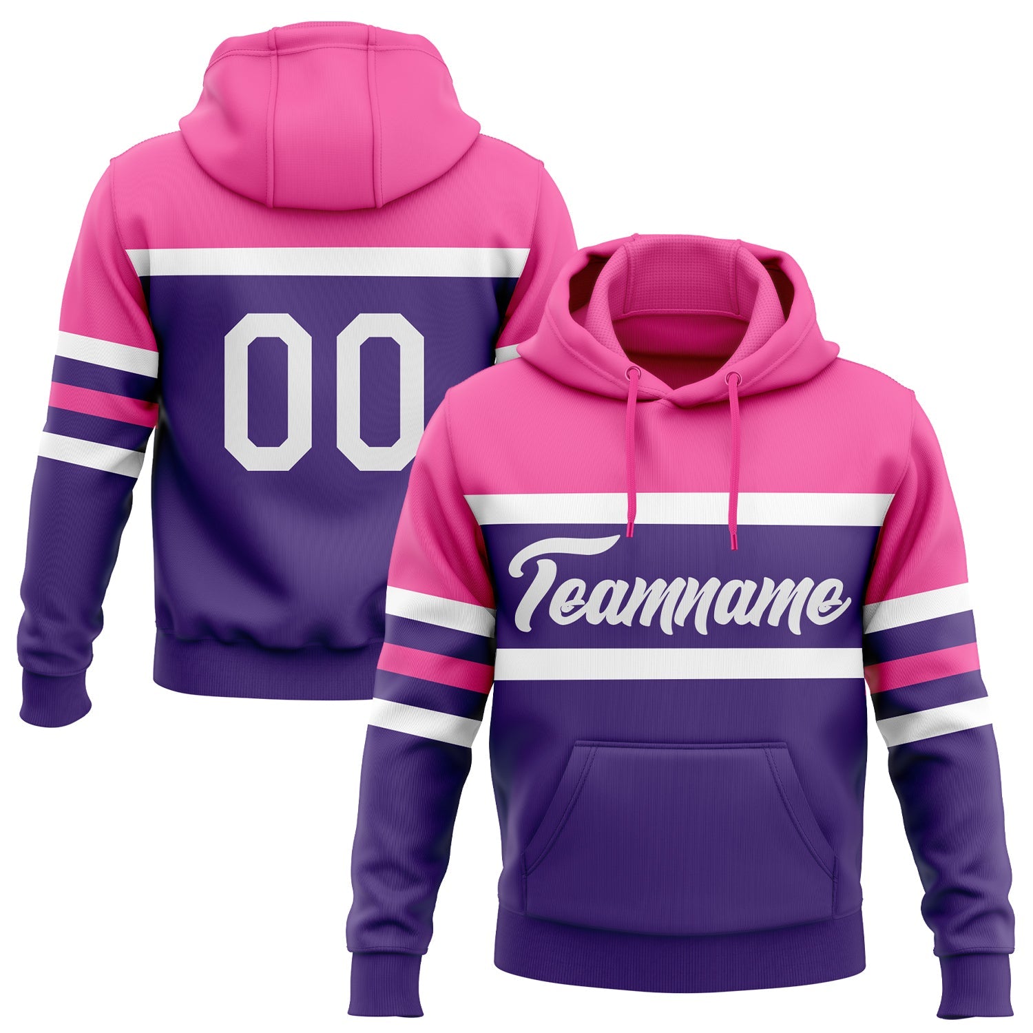 Custom Stitched Purple White-Pink Line Sports Pullover Sweatshirt Hoodie - Main View