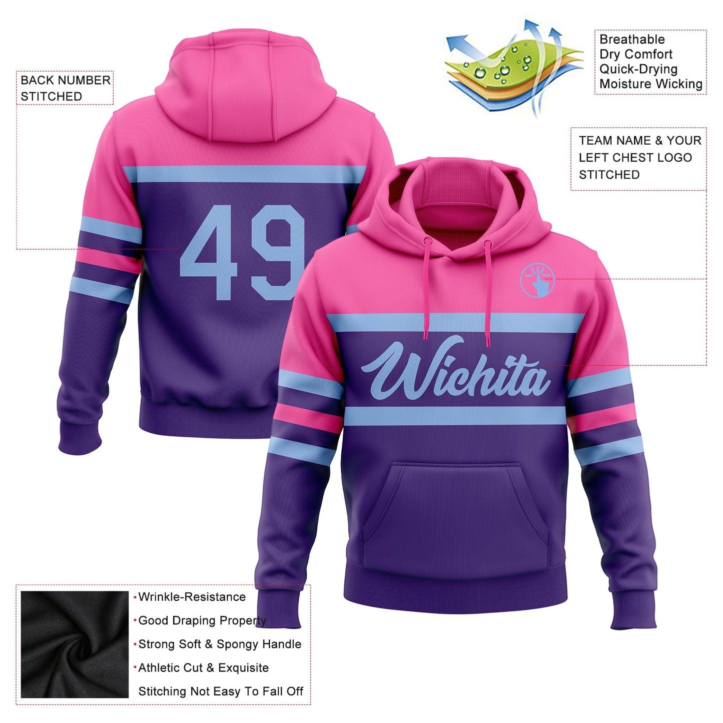 Custom Stitched Purple Light Blue-Pink Line Sports Pullover Sweatshirt Hoodie view 2