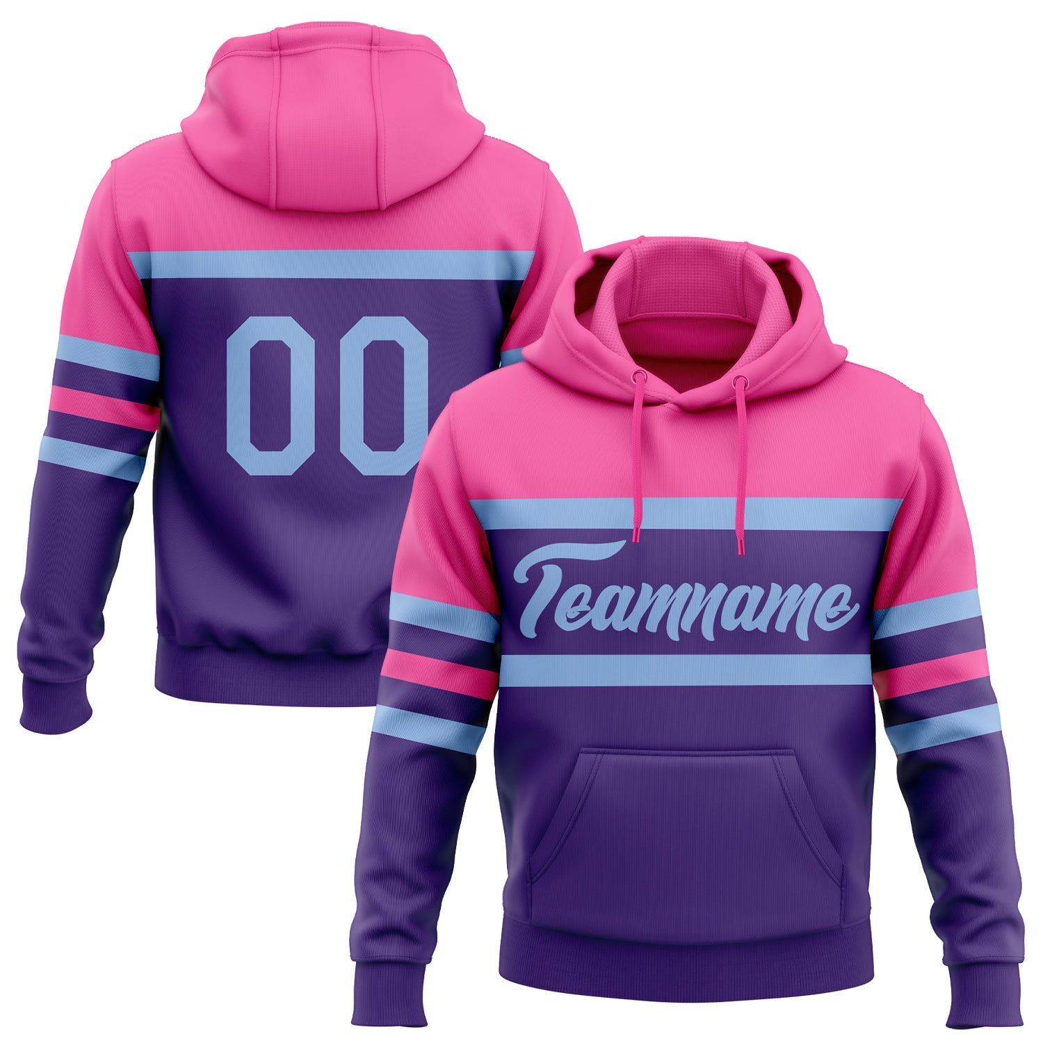 Custom Stitched Purple Light Blue-Pink Line Sports Pullover Sweatshirt Hoodie - Main View