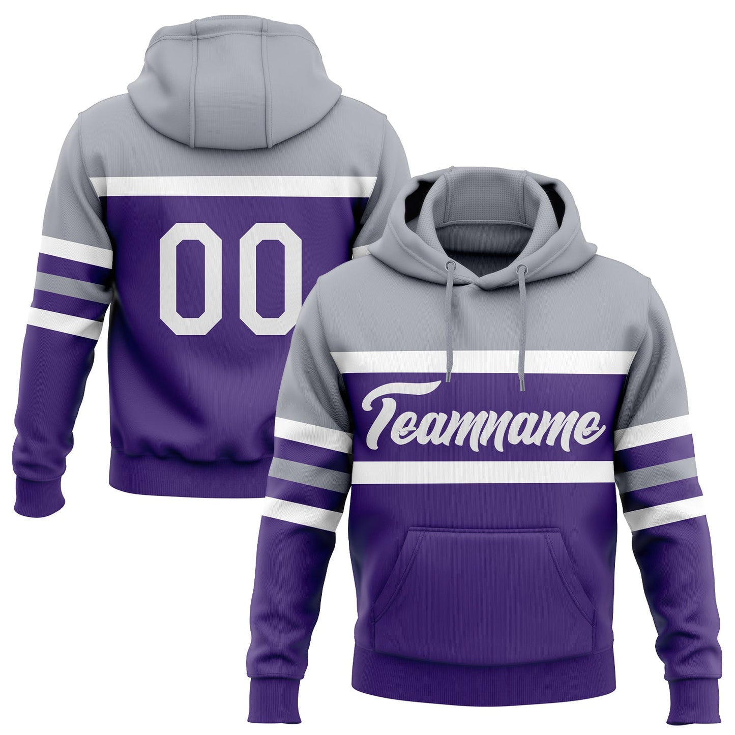 Custom Stitched Purple White-Gray Line Sports Pullover Sweatshirt Hoodie - Main View