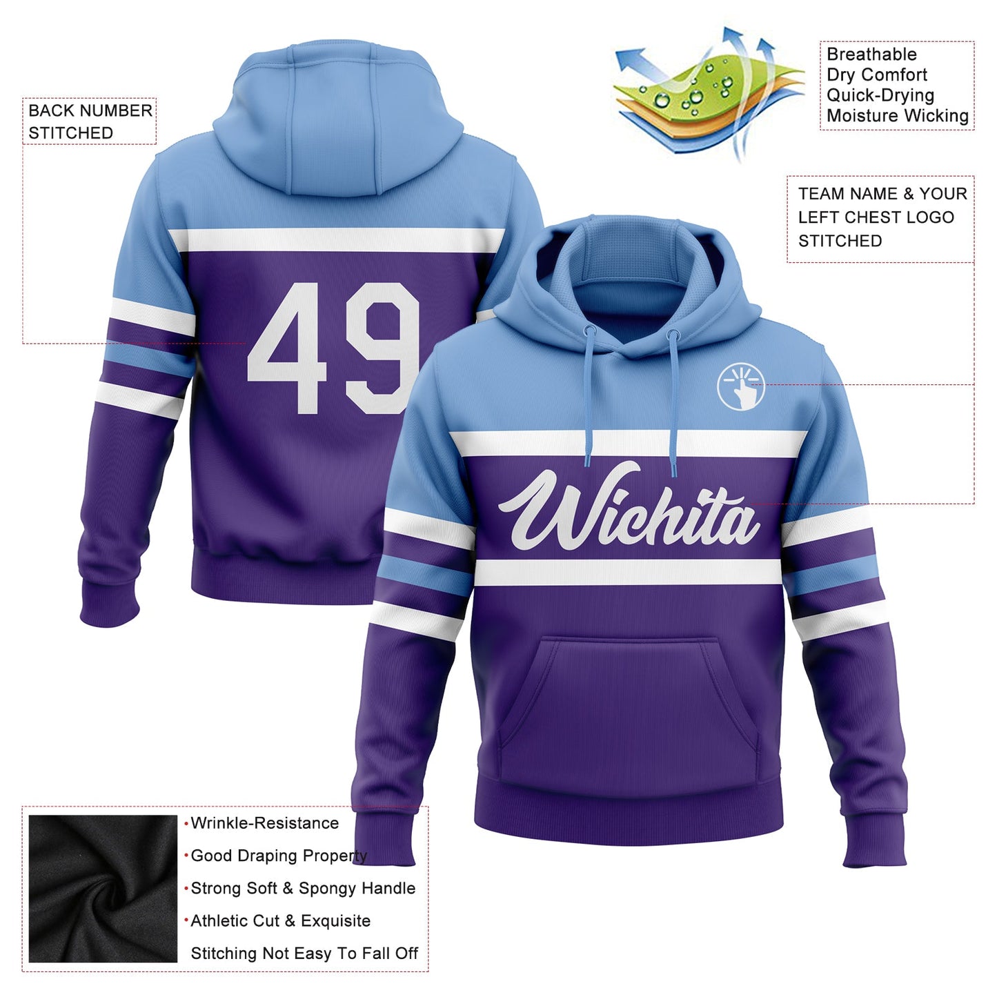 Custom Stitched Purple White-Light Blue Line Sports Pullover Sweatshirt Hoodie view 2