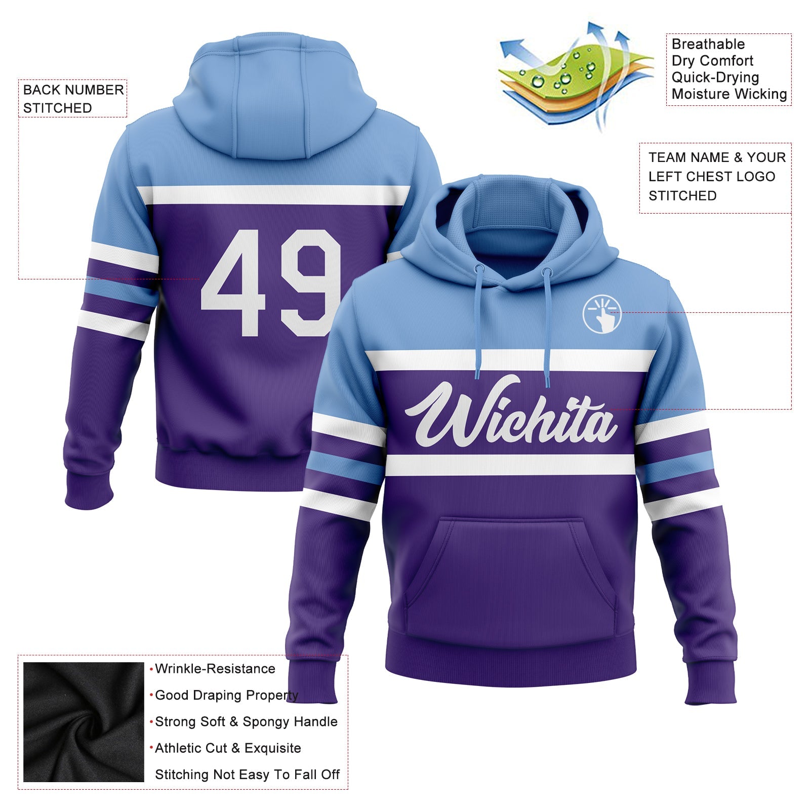Custom Stitched Purple White-Light Blue Line Sports Pullover Sweatshirt Hoodie view 2