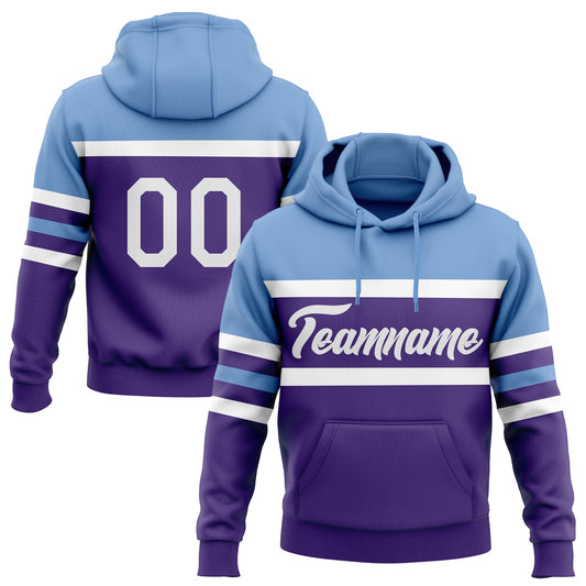 Custom Stitched Purple White-Light Blue Line Sports Pullover Sweatshirt Hoodie - Main View
