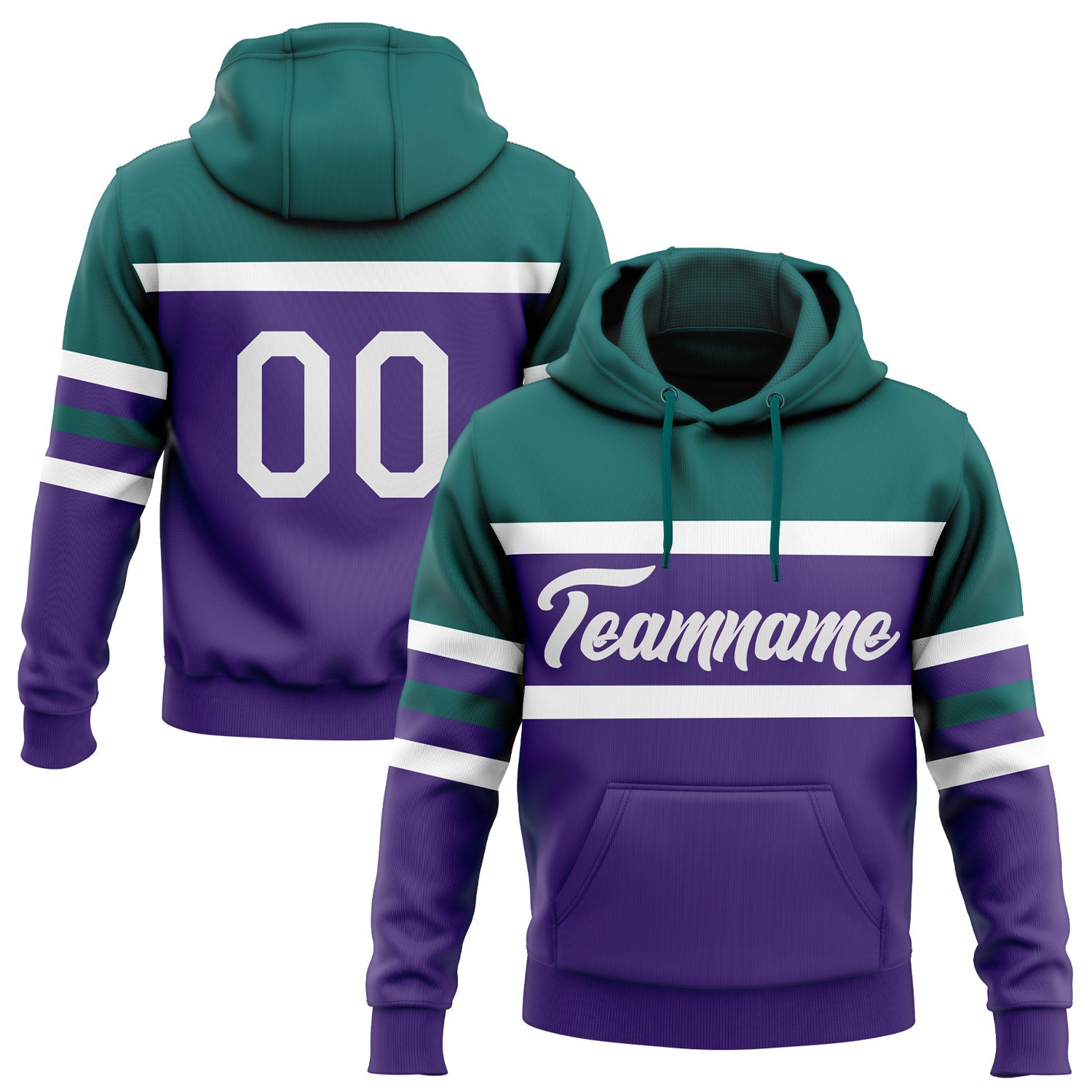 Custom Stitched Purple White-Teal Line Sports Pullover Sweatshirt Hoodie - Main View