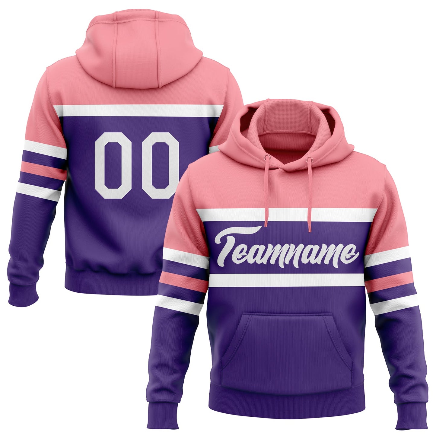 Custom Stitched Purple White-Medium Pink Line Sports Pullover Sweatshirt Hoodie - Main View