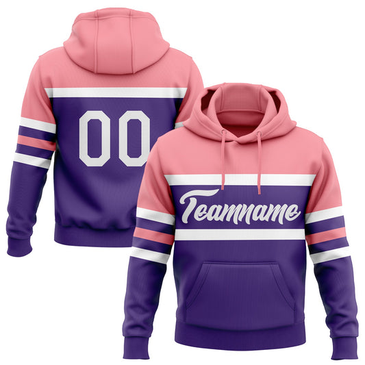 Custom Stitched Purple White-Medium Pink Line Sports Pullover Sweatshirt Hoodie - Main View
