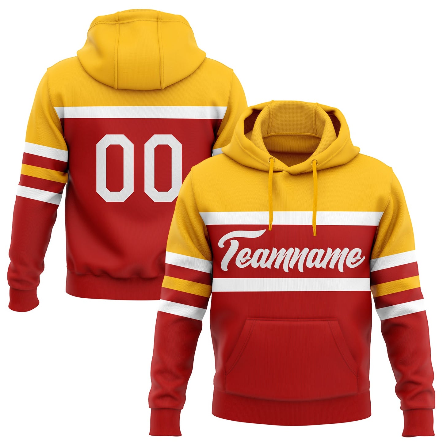 Custom Stitched Red White-Gold Line Sports Pullover Sweatshirt Hoodie - Main View