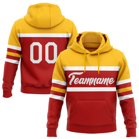 Custom Stitched Red White-Gold Line Sports Pullover Sweatshirt Hoodie - Main View