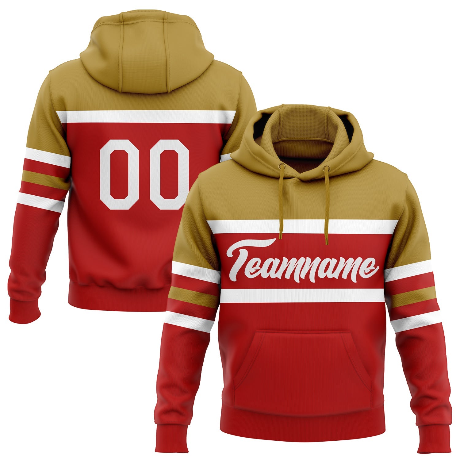 Custom Stitched Red White-Old Gold Line Sports Pullover Sweatshirt Hoodie - Main View
