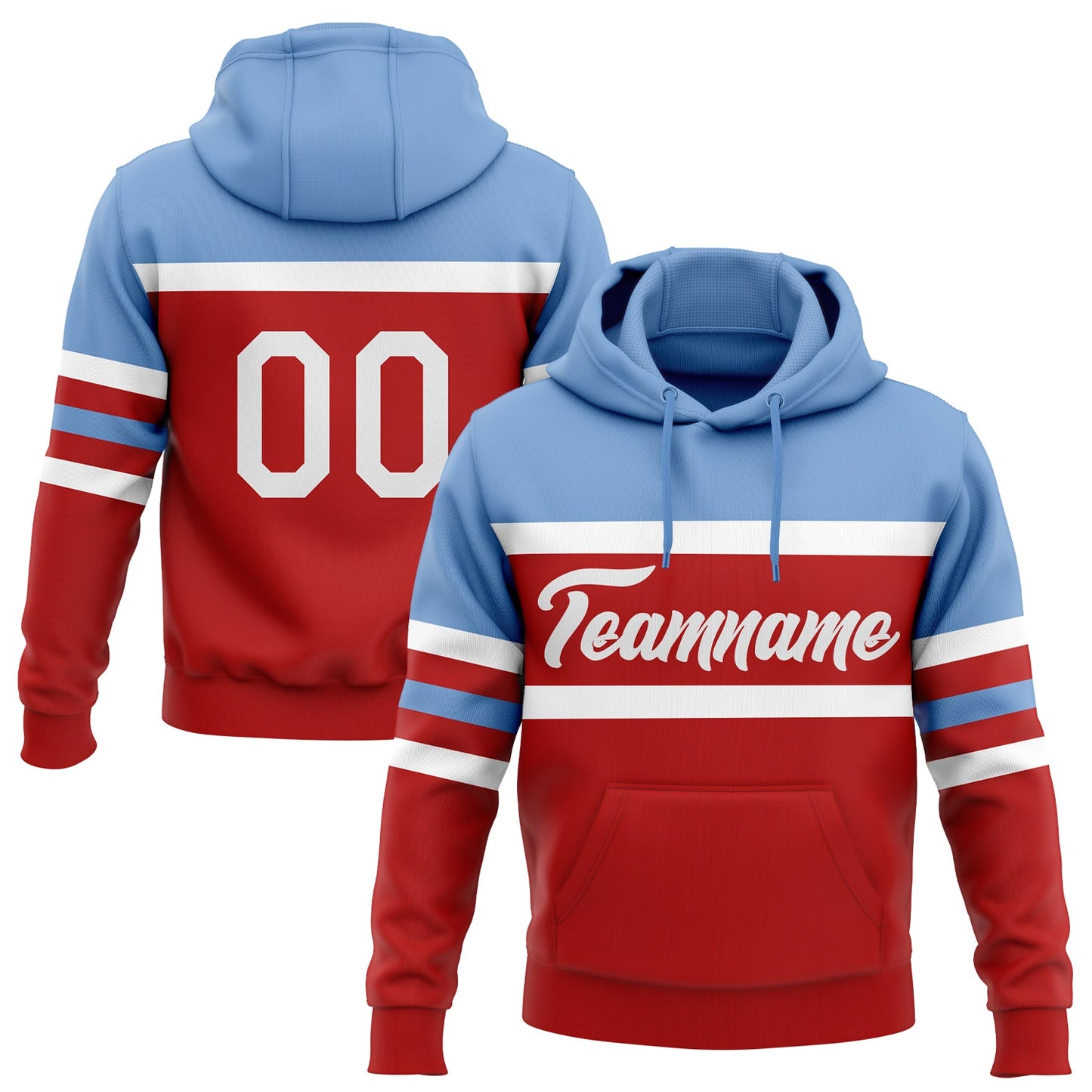 Custom Stitched Red White-Light Blue Line Sports Pullover Sweatshirt Hoodie - Main View