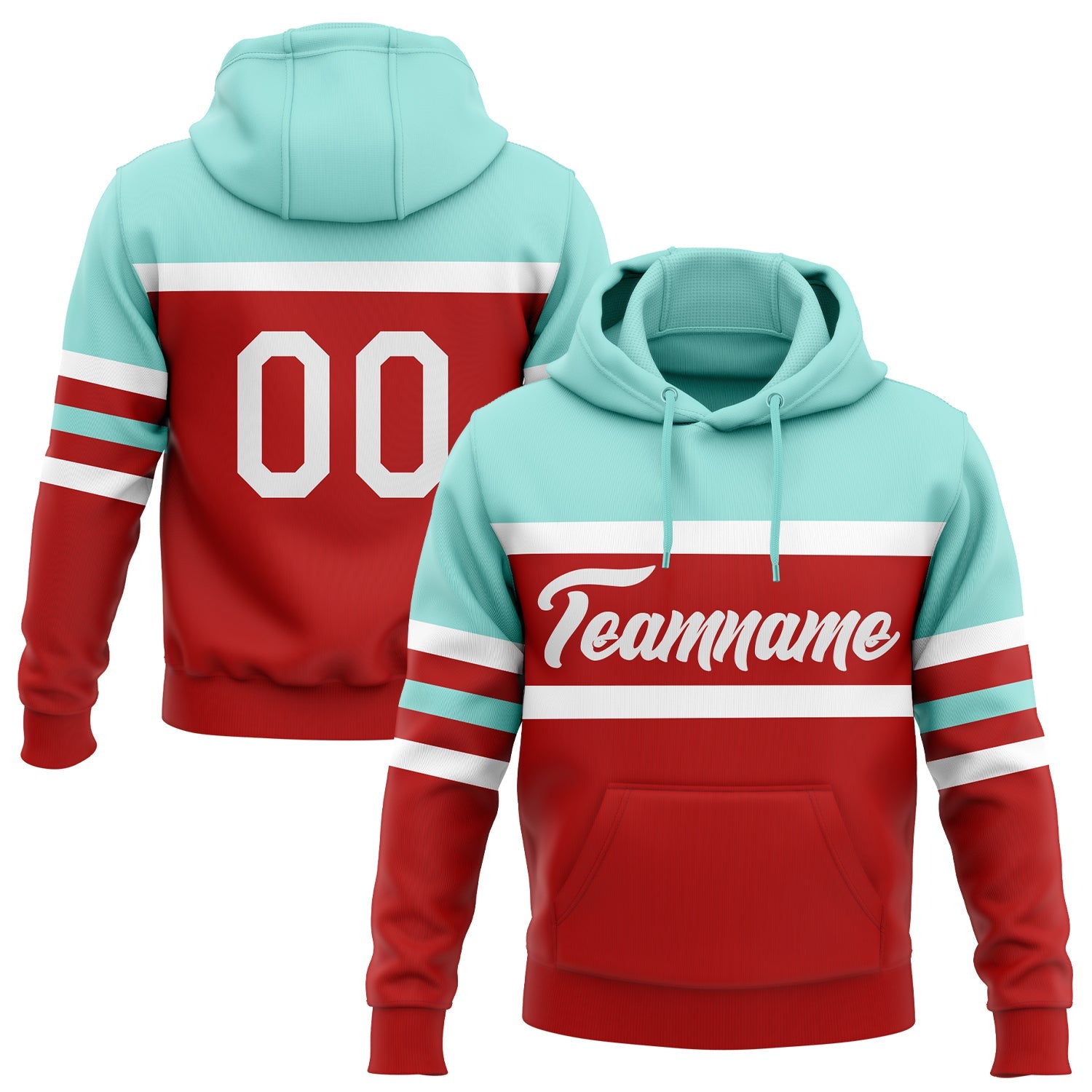 Custom Stitched Red White-Ice Blue Line Sports Pullover Sweatshirt Hoodie - Main View