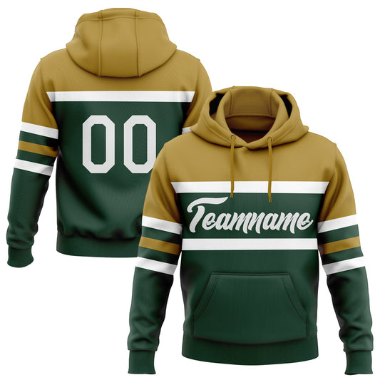 Custom Stitched Green White-Old Gold Line Sports Pullover Sweatshirt Hoodie - Main View