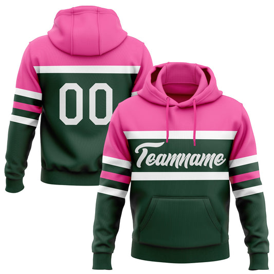 Custom Stitched Green White-Pink Line Sports Pullover Sweatshirt Hoodie - Main View
