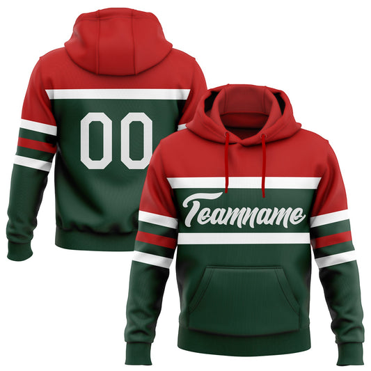 Custom Stitched Green White-Red Line Sports Pullover Sweatshirt Hoodie - Main View