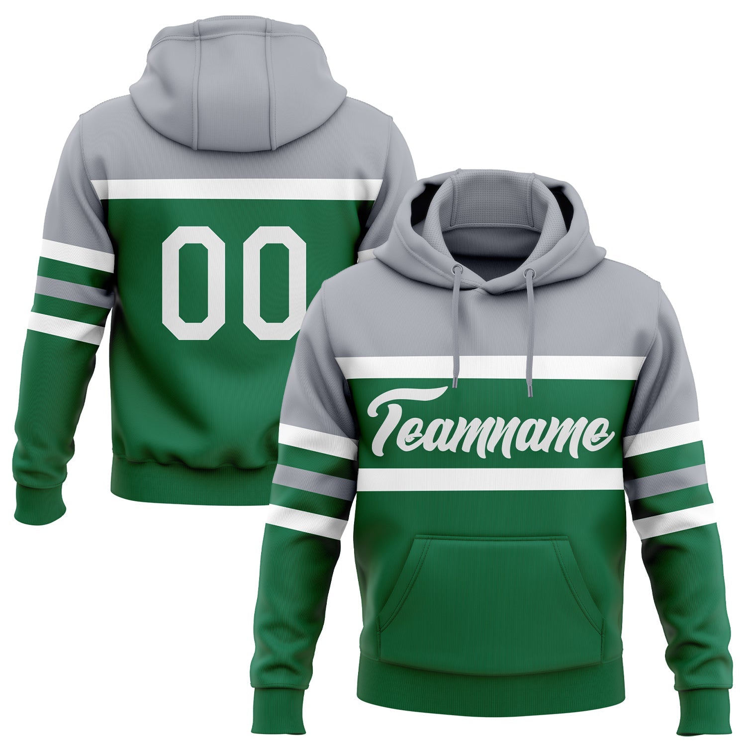 Custom Stitched Kelly Green White-Gray Line Sports Pullover Sweatshirt Hoodie - Main View