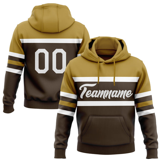 Custom Stitched Brown White-Old Gold Line Sports Pullover Sweatshirt Hoodie - Main View