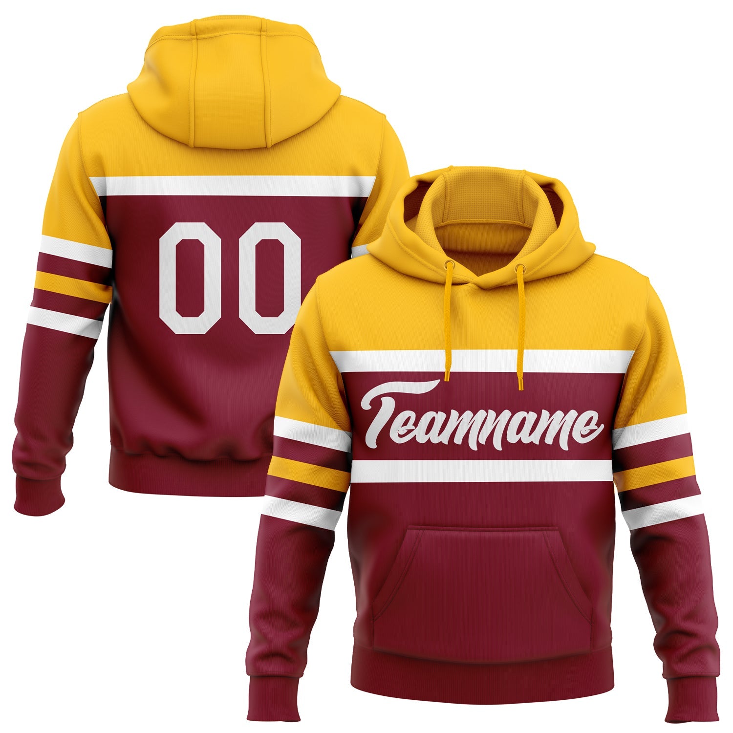 Custom Stitched Crimson White-Gold Line Sports Pullover Sweatshirt Hoodie - Main View