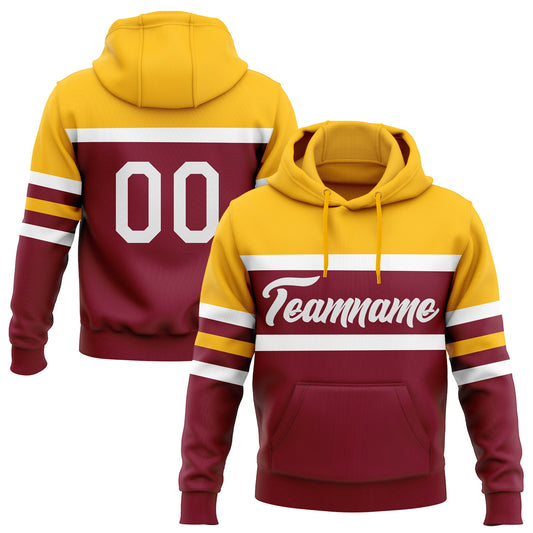 Custom Stitched Crimson White-Gold Line Sports Pullover Sweatshirt Hoodie - Main View