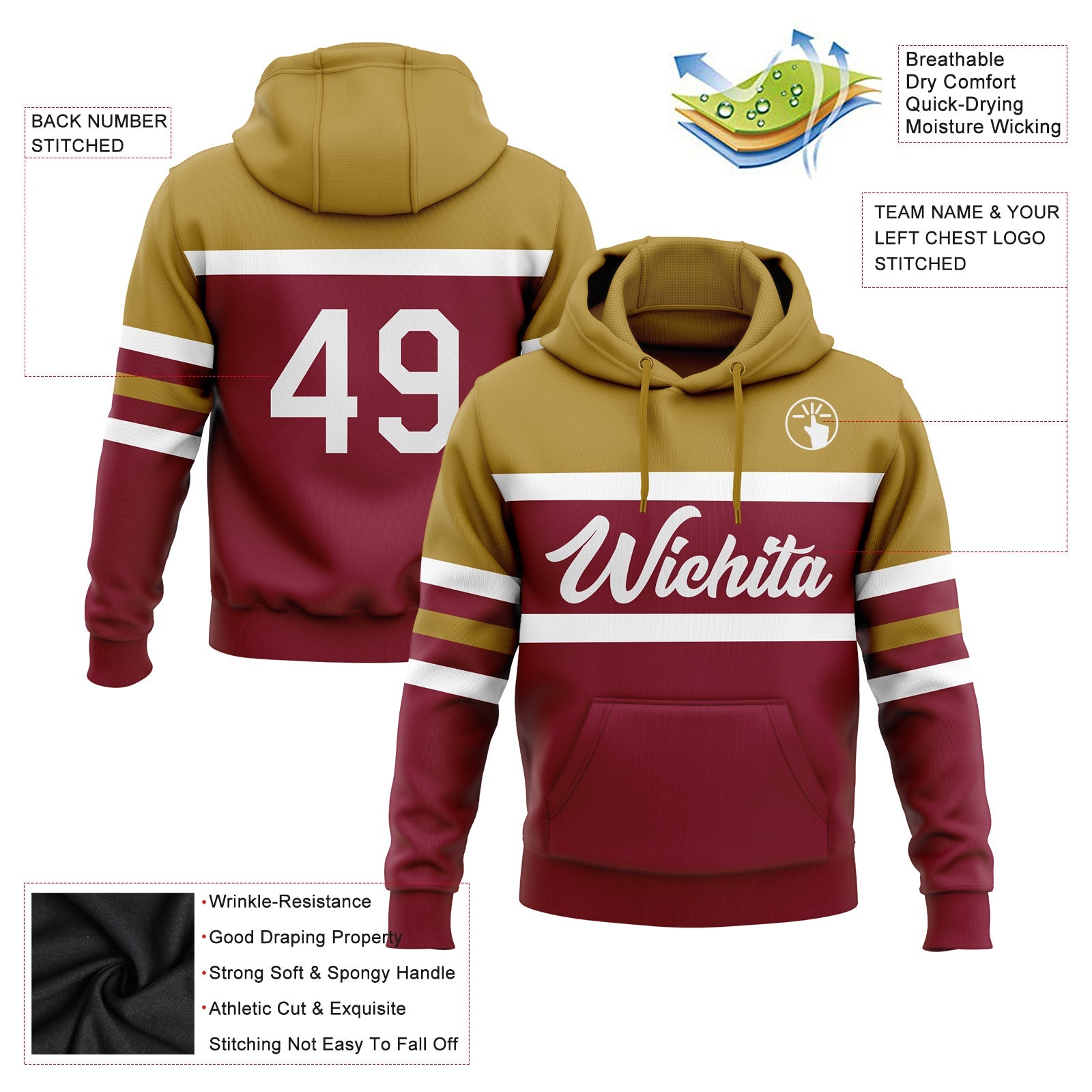 Custom Stitched Crimson White-Old Gold Line Sports Pullover Sweatshirt Hoodie view 2