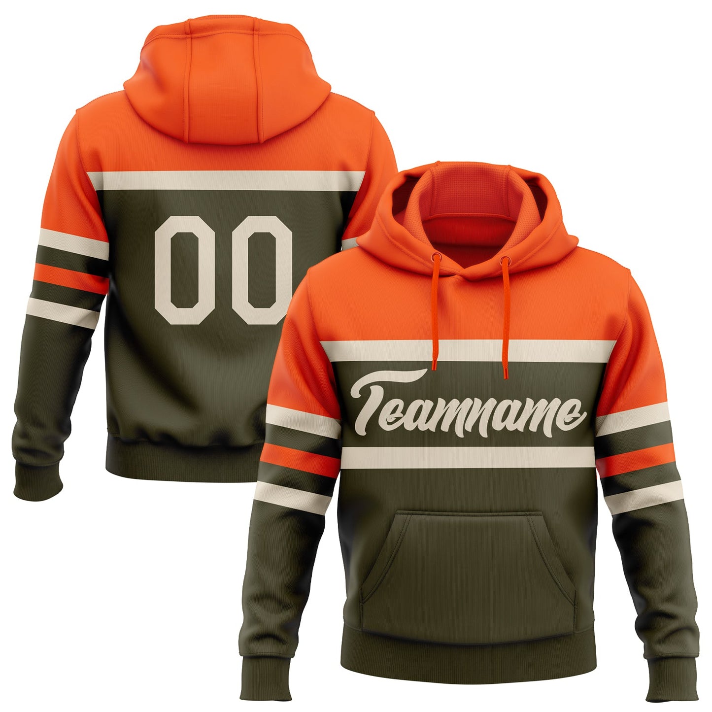 Custom Stitched Olive Cream-Orange Line Sports Pullover Sweatshirt Salute To Service Hoodie - Main View